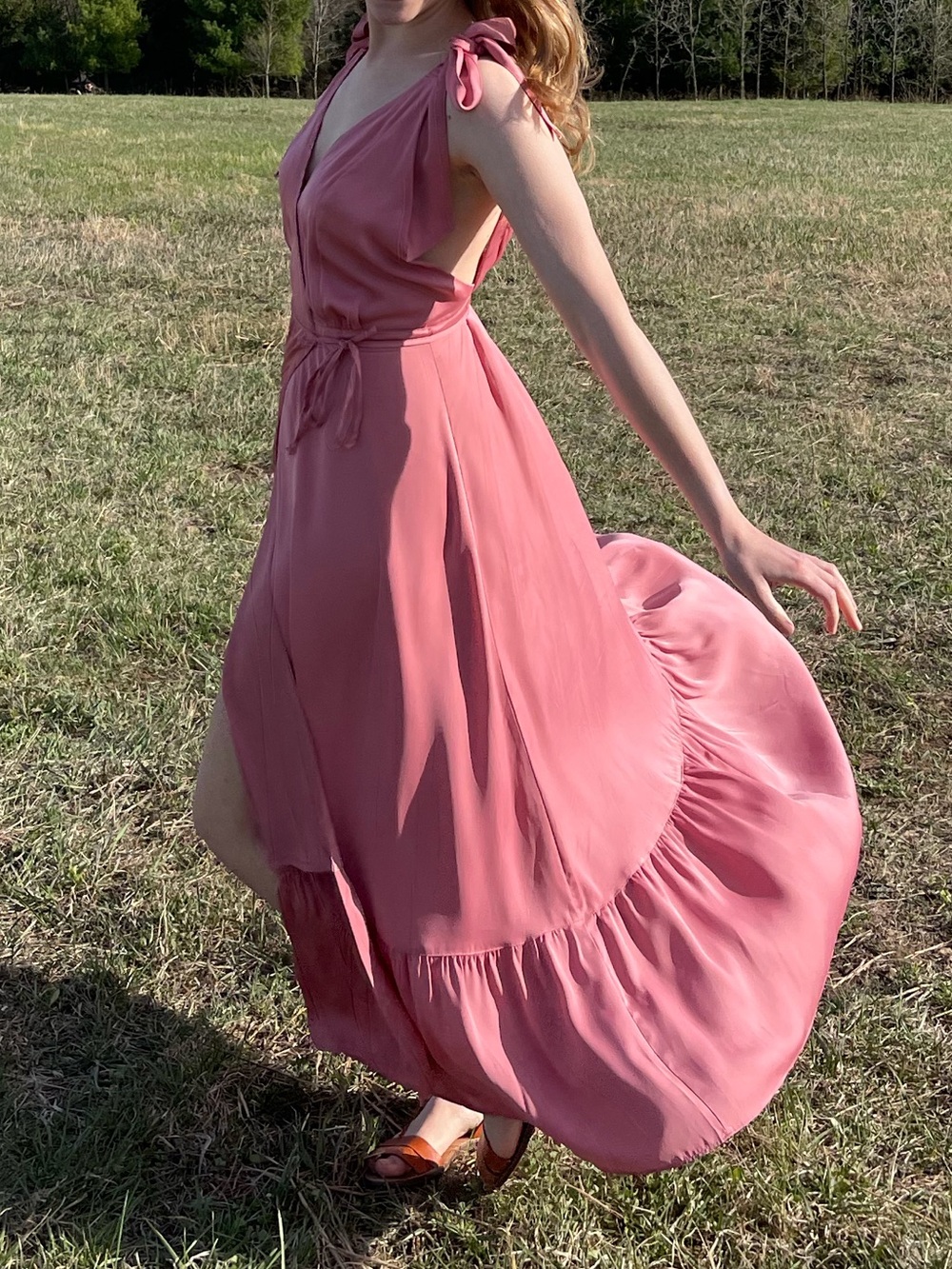 Abercrombie & Fitch Wrap Maxi Dress with Tie Shoulders in Dusty Rose